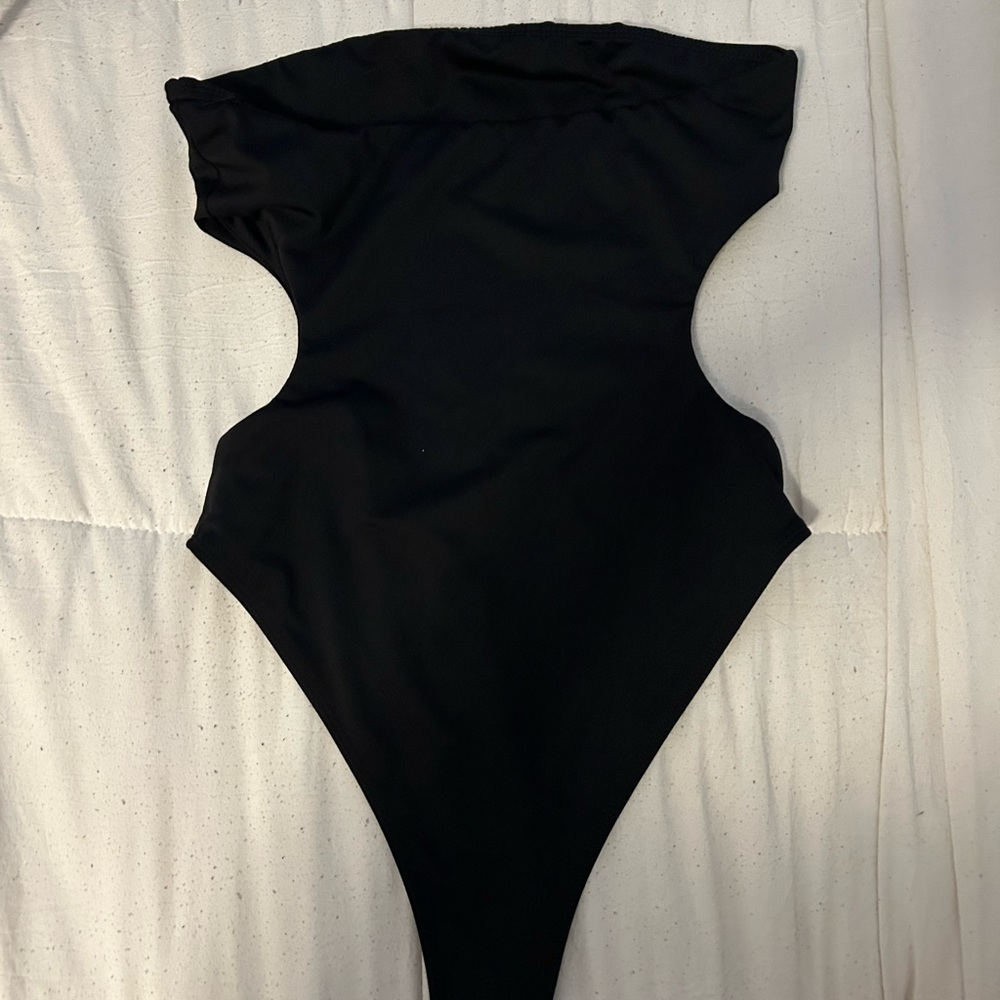Black High-Neck Cut-Out Bodysuit